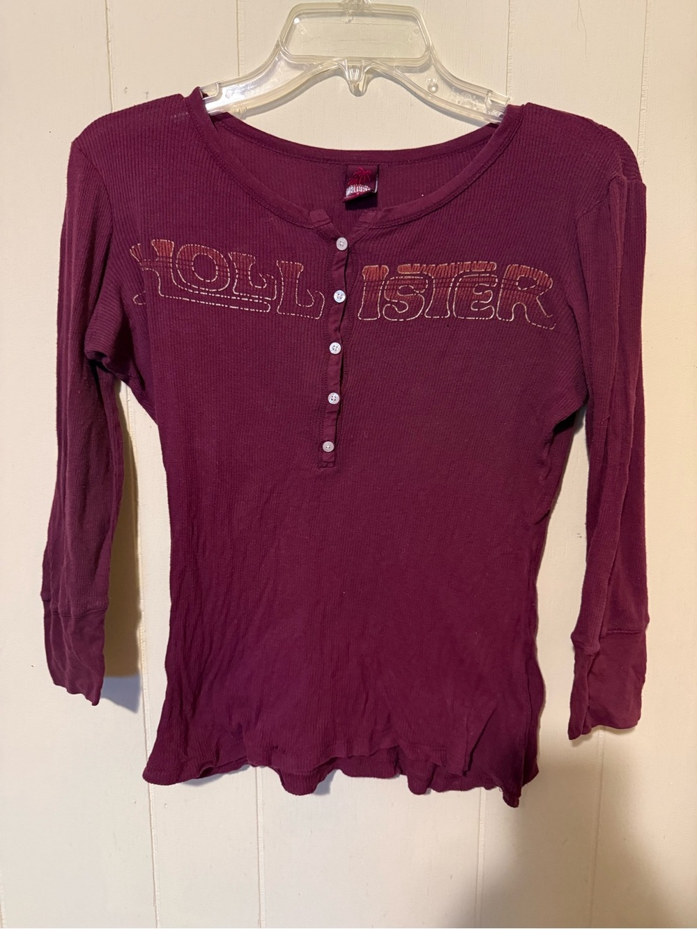 Hollister Vintage Juniors Long-Sleeve Maroon Henley Top